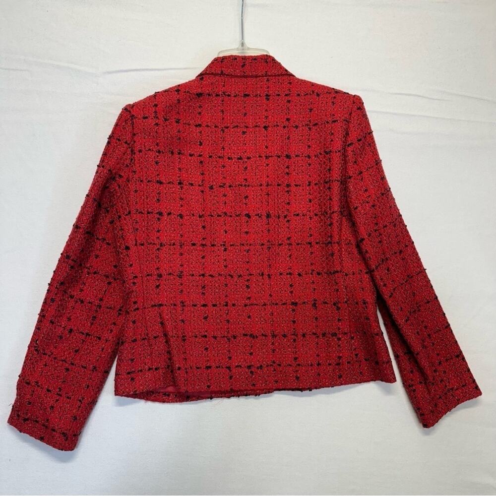 Vintage red black tweed fringe preppy office blazer Women’s size 10 - Picture 3 of 5